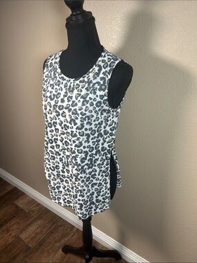 True Religion Leopard Print Sleeveless Tank Top XS Side Slit Casual Chic